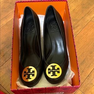 Tory Burch Black Heels with Gold Logo